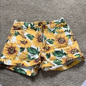 High waist denim mom shorts sunflower print
